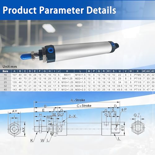 CG WEITENG Pneumatic Mini Pneumatic Cylinder MAL Single Rod Aluminum Double Acting Pneumatic Cylinder 40mm Bore 250mm Stroke(MAL40x250) - color: MAL-40 mm, size: 250 mm