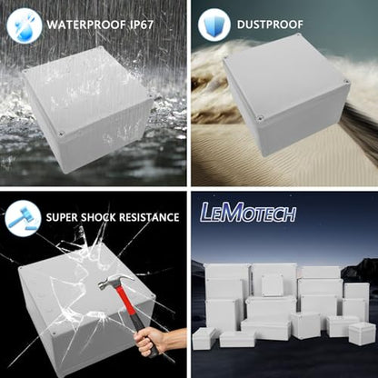 LeMotech Waterproof Dustproof IP67 Junction Box DIY Case Enclosure Gray 7.9 x 7.9 x 5.1 inch (200 x 200 x 130 mm) - size: 7.9" x 7.9" x 5.1" (1pc)