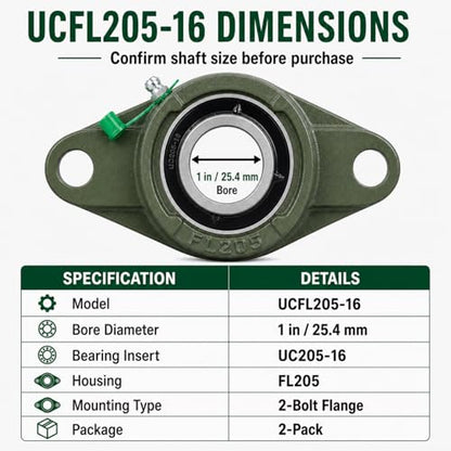UCFL205-16 Flange Bearing 1in, Cast Iron, Chrome Insert, 2-Pack