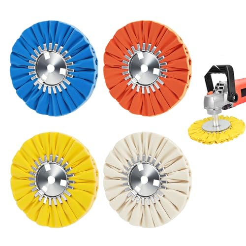 Airway Buffing Wheel Kit (1 Pc White, 1 Pc Orange, 1 Pc Blue, 1 Pc Yellow),8" Diameter, 5/8" Arbor Hole, 12 Ply, for Aluminum Wheels, Tanks & Metal Mirror Polishing, for Angle Grinder, 4 Pcs - color: Multi 4pcs, size: 12plys