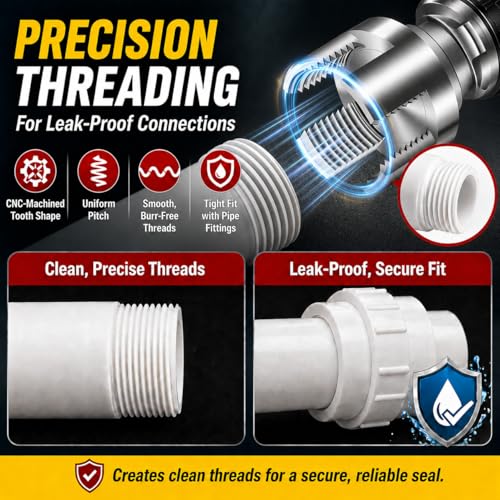 Internal & External Pipe Threading Tool Set, 3Pcs PVC Pipe Threader Kit for 1/2", 3/4" and 1" PVC Plastic Pipes, Heavy-Duty Alloy Steel, Electric Drill Compatible for Plumbing and DIY