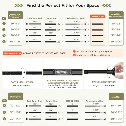 Tension Curtain Rod Long Shower Curtain Rods No Drilling 30-100 Inch - color: Black, size: 30-100 inches