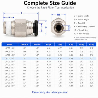 3/8" OD x 3/8" NPT Pneumatic Push to Connect Fittings, 20-Pack - size: 3/8"OD x 3/8" NPT