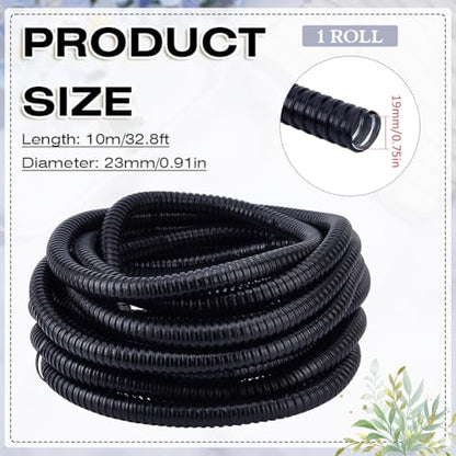 MAYJOYDIY 3/4Inch Black Metal Conduit Pipe PVC Galvanized Steel Metal Conduit Pipe Flexible Wire Loom Tubing for Automotive Home Office and Industrial Wiring & Cable Protection, 32.8ft - size: 32.8FTx0.75"