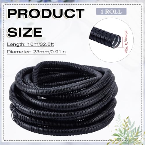 MAYJOYDIY 3/4Inch Black Metal Conduit Pipe PVC Galvanized Steel Metal Conduit Pipe Flexible Wire Loom Tubing for Automotive Home Office and Industrial Wiring & Cable Protection, 32.8ft - size: 32.8FTx0.75"