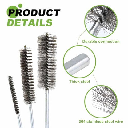 HARFINGTON 2pcs Wire Bore Brush 8 x 1-3/8" 5/16 Inch Shank Stainless Steel Bristles Cleaning Brush for Clean Car Part Tube Kitchen Garage - size: 8 x 1-3/8"