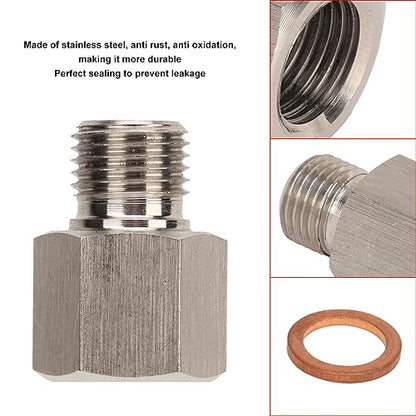 Ejoyous Oil Pressure Gauge Sensor Adapter, 1/8in NPT Female to M10 X 1.0 Male Pressure Gauge Sender Adapter Stainless Steel Leakproof Universal for Cars
