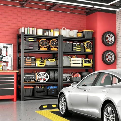 5 Tier Garage Shelving, Metal Heavy Duty Storage Rack, Adjustable Steel Storage Rack for Garage, Warehouse, Workshop, Black (63" H x 45.3" W x 19.7" D) - size: 5-Tier (63"Hx45.3"Wx19.7"D)