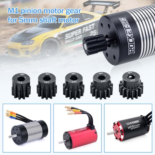 Metal Steel M1 Pinion Gear Sets 11T 12T 13T 14T 15T for 5mm Shaft Motor Gears with Hex Key for 1/8 RC Car Brushless Brush Motor Parts - size: 11T 12T 13T 14T 15T