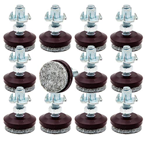 HUAYY 12 Pack Adjustable Furniture Leveling Feet, 1/4-20 Threaded Stem, Integrated Felt Pads for Hardwood Floors, Fit Table Chair Cabinet Sofa Legs, Brown Base with Gray Felt - size: 1 in(12 Pack)