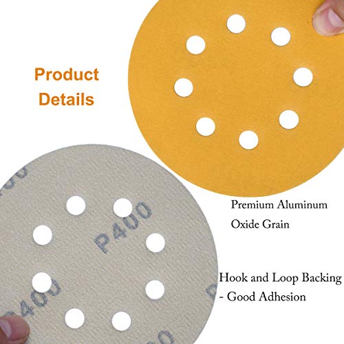 5-Inch 8-Hole Hook and Loop Sanding Discs 400-Grit, 50-Pack