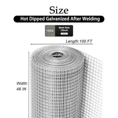 Hardware Cloth 1/2Inch 48"x100ft,23G Galvanized Chicken Wire Mesh
