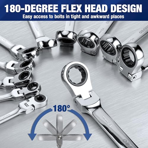 WORKPRO 22-Piece Ratcheting Wrench Set, Flex-Head & Polished - style: Flex-head & Polished