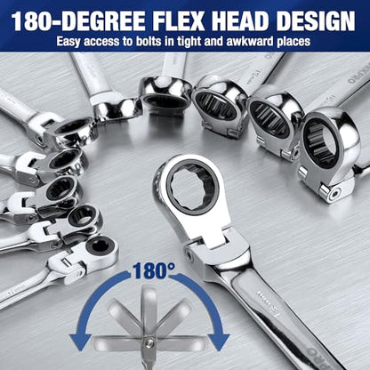 WORKPRO 22-Piece Ratcheting Wrench Set, Flex-Head & Polished - style: Flex-head & Polished