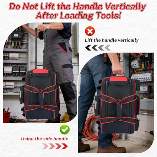 MELOTOUGH Rolling Tool Bag with Wheels, Heavy Duty Large Tool Bag with Concealed Telescoping Handle, Multi-Pocket Organizer for Construction, Electrician, HVAC, Mechanic - 4 Carrying Options (Red) - style: Rolling Tool Bag Only
