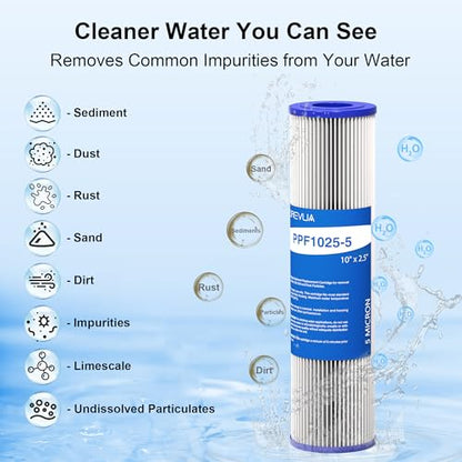 5 Micron Pleated Water Filter Cartridge 10" x 2.5", 6-Pack - size: 5 Micron