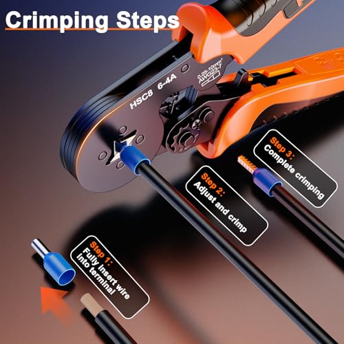 Preciva Professional Self-Adjusting Ratchet Crimping Tool Kit for Insulated Ferrules - 0.25-10mm² (AWG 24-8) with 1280PCS Terminal Kit & Mini Wire Stripper, Ergonomic Non-Slip Handle, Carrying Case