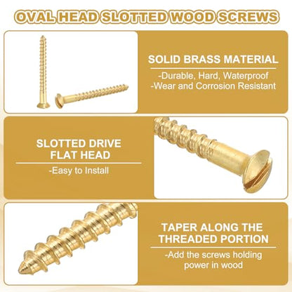 PATIKIL M3 x 30mm Slotted Wood Screw, 25 Pack Solid Brass Oval Head - size: M3x30mm