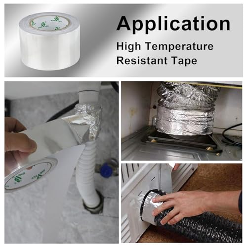 BOMEI PACK Aluminum Foil Tape, 3 inch x 50 Yds Foil Tape (3.2 mil), Silver Insulation Adhesive Metal Tape, High Temperature Heavy Duty HVAC Tapes for Ductwork, Dryer Vent, HVAC - size: 75mm