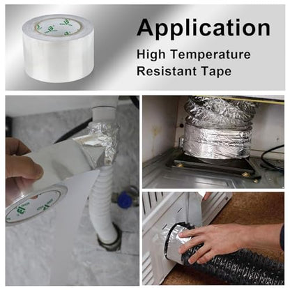 BOMEI PACK Aluminum Foil Tape, 3 inch x 50 Yds Foil Tape (3.2 mil), Silver Insulation Adhesive Metal Tape, High Temperature Heavy Duty HVAC Tapes for Ductwork, Dryer Vent, HVAC - size: 75mm