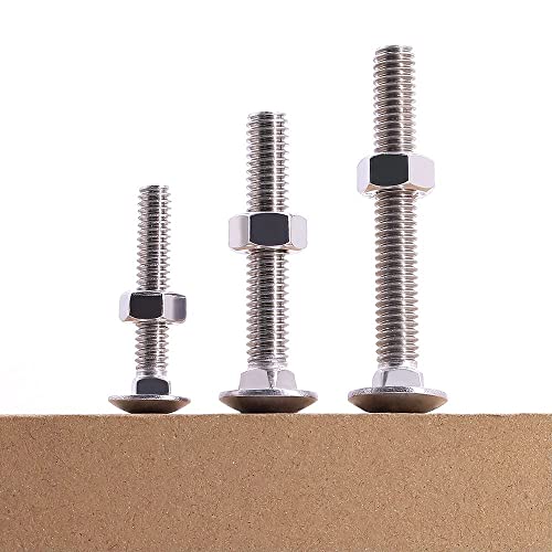 M6-1.0 x 65mm (10 Sets) Carriage Bolt DIN603 with Hex Nut DIN934, Full Coarse Thread, 304 Stainless Steel 18-8, Round Head Square Neck Screws Coach Bolt - size: M6-1.0 x 65mm