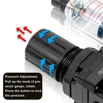 Beduan Semi-Auto Drain Pneumatic Air Filter Pressure Regulator 1/4 Inch NPT Dryer Compressor kit with Gauge