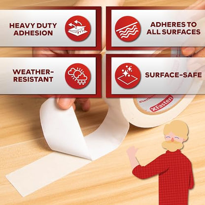 XFasten Double Sided Tape, Removable, 1-Inch by 20-Yard (Pack of 3) Ideal as a Gift Wrap Tape, Holding Carpets, and Woodworking