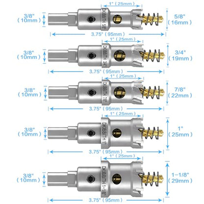 11 Pcs TCT Hole Saw Set,5/8” to 2” Heavy-Duty Tungsten Carbide Hole Saws Kit for Stainless Steel Hard Metal Plastic Wood, 1” Cut Depth, with Detachable Pilot Drill Bits, Allen Wrench - size: 11 Pcs Hole Saw Kit