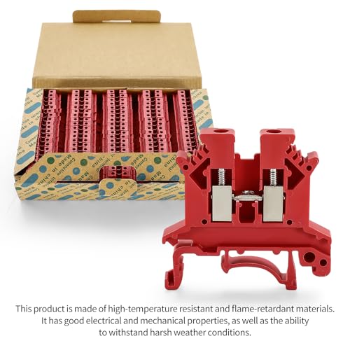 100PCS UK-2.5B Din Rail Terminal Blocks Wire Kit - Insulation Material Shell, Wide Application for 12-22 AWG 20A 600V Solar Power System, PLC Industrial Control Automation Panel DIY CNC RV - color: 100pcs Red