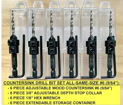 FTG USA 6 Pc #6 (9/64") Countersink Drill Bit Set with Tapered Drill Bits - size: #6, style: Same Sort 6 Pc