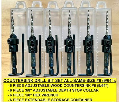 FTG USA 6 Pc #6 (9/64") Countersink Drill Bit Set with Tapered Drill Bits - size: #6, style: Same Sort 6 Pc