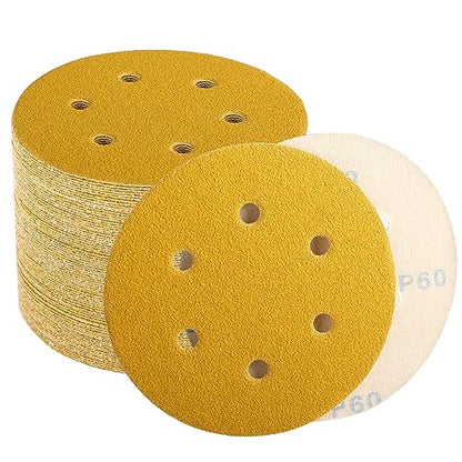 6 Inch Sanding Discs Hook and Loop, 60 Grit Sandpaper for Orbital Sander, Professional for Automotive and Woodworking, 100 Pack - style: 60 Grit