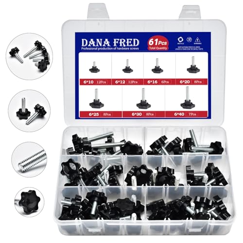 61 Pieces Star Knobs Screw Kit M6 Nylon Black Plastic Replacement Star Hand Knobs with Steel Tightening Screws Standard Metric Handle Thread Stud Bolt Hardware M6x10/12/16/20/25/30/40 mm - size: M6