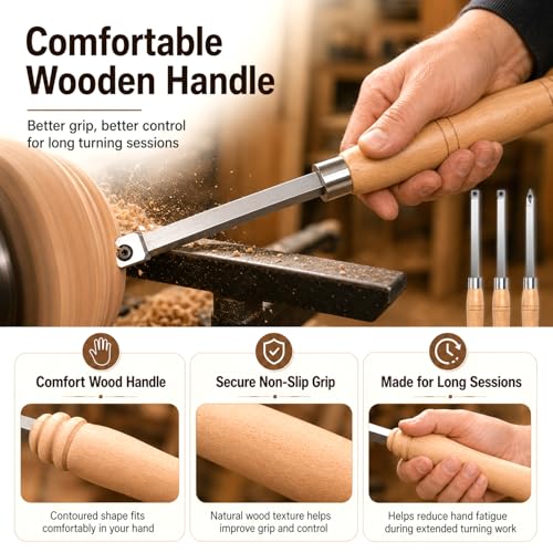 3PCS Carbide Wood Lathe Turning Tools Set, Wood Handle Pen Turning Tools with 3 Extra Replacement Inserts, Rougher Detailer Finisher for Small Bowls, Goblets, Knobs and Woodworking Projects
