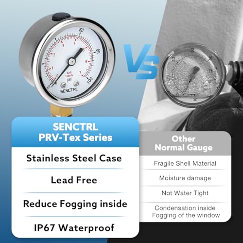 SENCTRL 0-100 Psi Lead-Free Pressure Gauge, 1/4" NPT Lower Mount - size: 0-100Psi, style: Lower Mount (Lead Free)