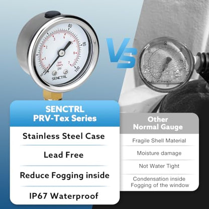 SENCTRL 0-100 Psi Lead-Free Pressure Gauge, 1/4" NPT Lower Mount - size: 0-100Psi, style: Lower Mount (Lead Free)