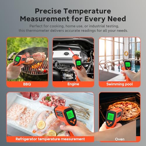Infrared Thermometer Gun, -58°F to 1022°F, 12:1 Non-Contact - color: Orange/-58°F to 1022°F