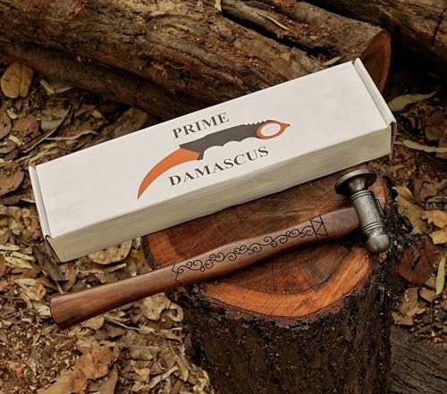Premium Ball Peen Hammer with Forged Damascus Steel Head- Pein Hammer with Comfort Grip Engraved Wooden Handle- Best Tool For Metalworking And Carpentry