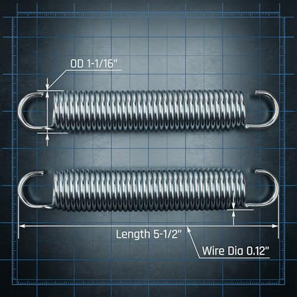 2 Pack 5-1/2 Inch 9625 Mechanical Extension Springs with Hook Ends