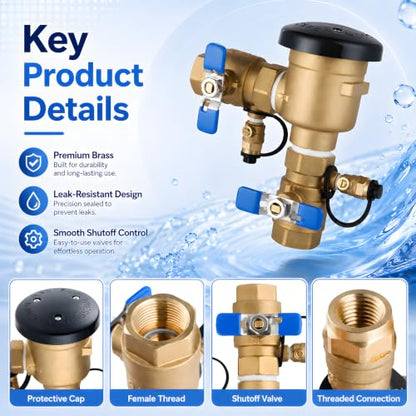 1 Inch Backflow Preventer, Brass Pressure Vacuum Breaker Assembly, 400 PSI Sprinkler Backflow Valve for Lawn Irrigation, Garden Water Lines and Outdoor Anti-Siphon Protection - size: 1Inch