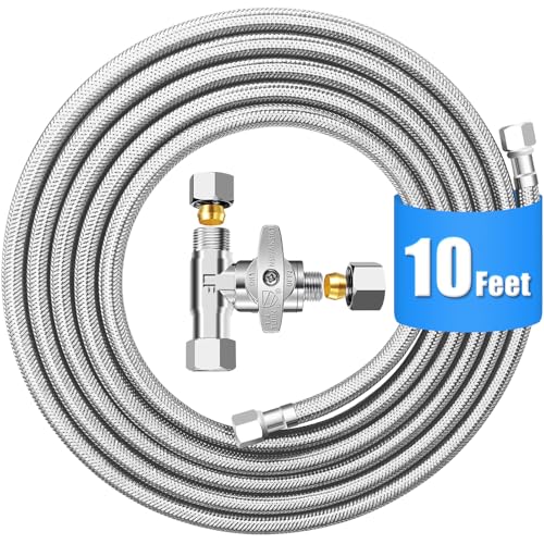 Refrigerator Water Line Kit - 10FT with Tee Stop Valve for Fridge Ice Maker - size: 10 FT