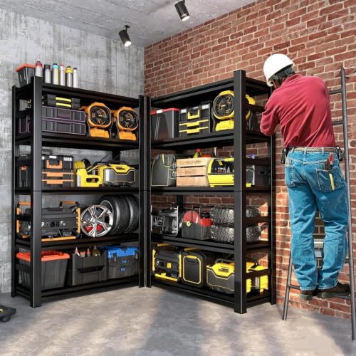 5 Tier Garage Shelving, Metal Heavy Duty Storage Rack, Adjustable Steel Storage Rack for Garage, Warehouse, Workshop, Black (63" H x 45.3" W x 19.7" D) - size: 5-Tier (63"Hx45.3"Wx19.7"D)