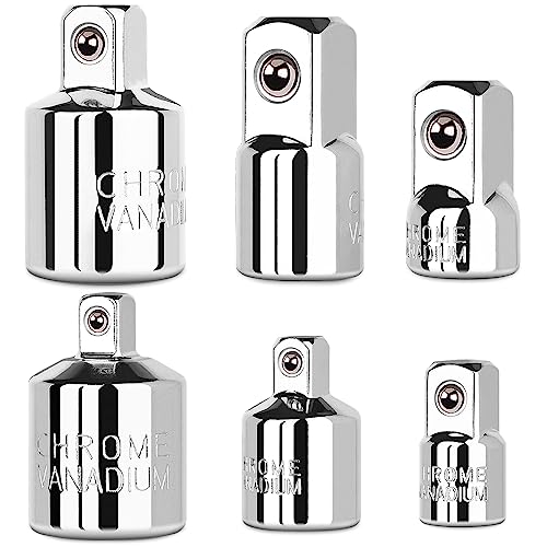 StrugDeas 6 Piece Socket Adapter and Reducer Set, 1/4", 3/8", 1/2" Chrome Vanadium Steel Ratchet/Socket Extension/Conversion Kit for Automotive Maintenance - size: Silver - 1/4", 3/8", 1/2"