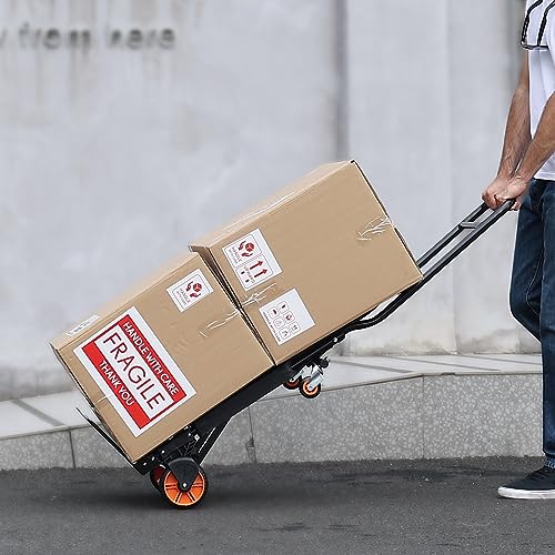 VEVOR Aluminum Folding Hand Truck, 2 in 1 Design 300 Lbs Capacity, Heavy Duty Industrial Collapsible cart, Dolly Cart with Rubber Wheels for Transport and Moving in Warehouse, Supermarket, Garden - size: 300 lbs