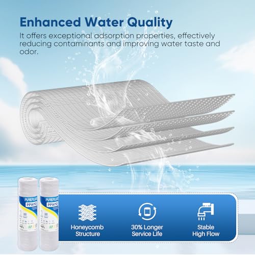 PUREPLUS 5 Micron 10"x2.5" Whole House String Wound Sediment Filter 4 Pack - size: 4 Count (Pack of 1)