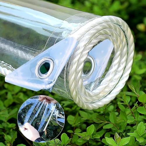 Clear Tarp, 14 Mil Heavy Duty Waterproof Clear PVC Tarp, 420g/M² Clear Tarps with Grommets for Camping, Plants Greenhouse, Cars and Patio, 6' x 8' - size: 6x8 FT