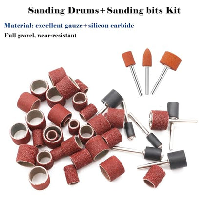 Tnisesm 159Pcs Sanding Drum Set for Dremel Rotary Tools-Includes 138 Aluminum Oxide Drum Sander Sanding Sleeves (80,120,240 Grit),12 Drum Mandrels and 9 Sanding Bits,Sanding Bits Tool Accessories - size: 6SIZE-159PCS