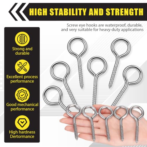 50 Pcs 304 Stainless Steel Screw Eye Hooks, M6-3.2 Inch - size: M6-3.2 Inch
