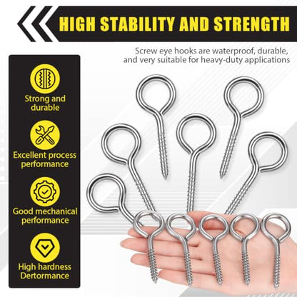50 Pcs 304 Stainless Steel Screw Eye Hooks, M6-3.2 Inch - size: M6-3.2 Inch