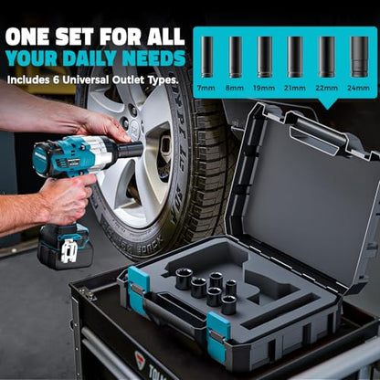 Cerycose Cordless Impact Wrench 1/2 inch Compatible with Makita 18V Battery: 1700FT-LBS High Torque Impact Wrench Heavy Duty Tool - Brushless Electric Impact Gun Includes LED Work Light with 6 Sockets - size: 1/2inch, style: Fit for Makita（include 6 Socke